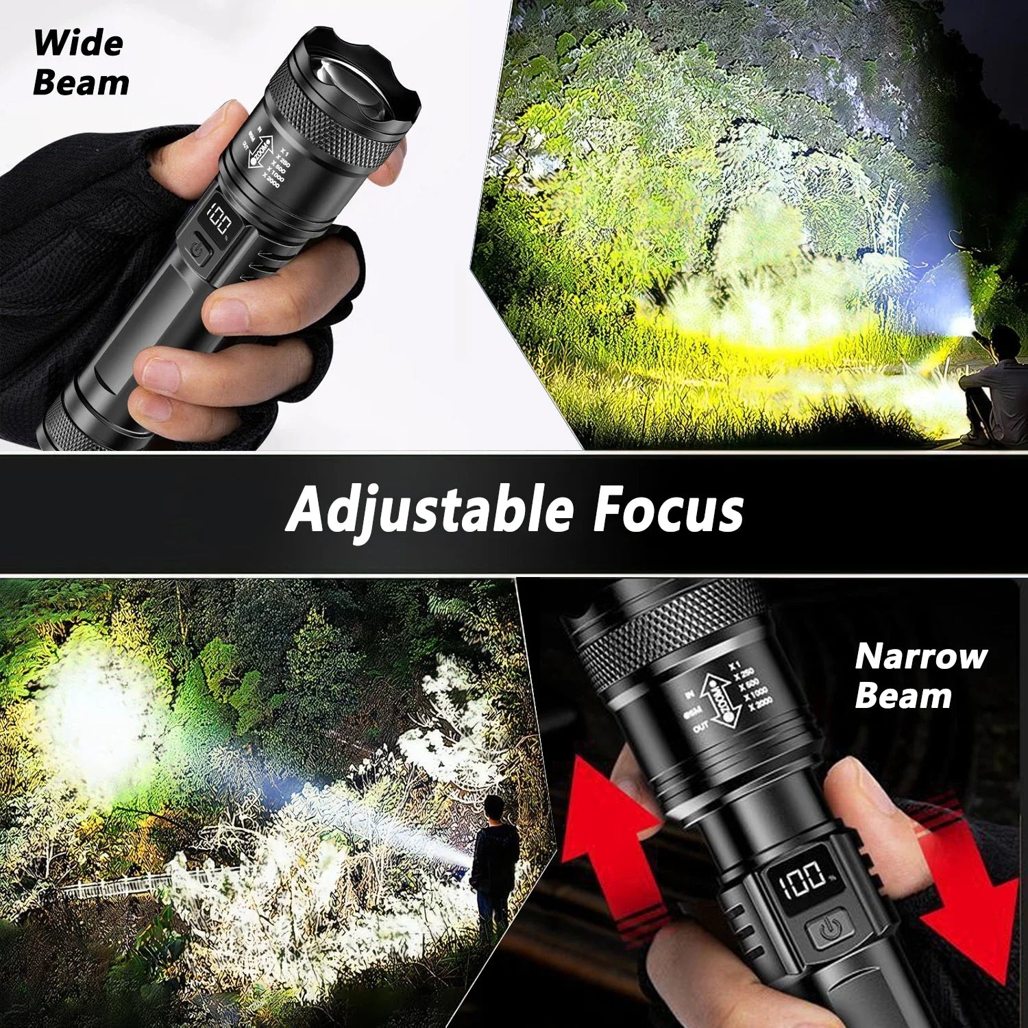 Rechargeable LED Flashlight Zoomable Torch with LCD Display 3 Modes Waterproof High Power Hand Light Outdoor Wilderness Camping by Geo’s Online Store