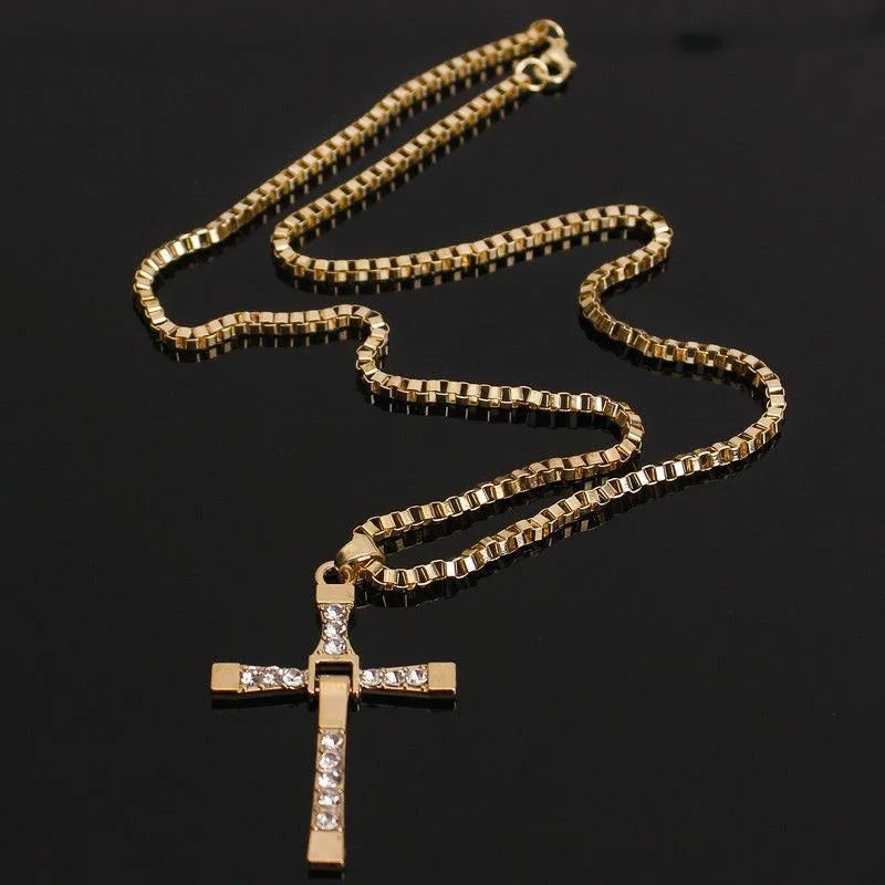 Dominic Toretto The Fast and The Furious Celebrity Vin Diesel Item Crystal Jesus Men Cross Pendant Necklace Gift Jewelry by Geo’s Online Store