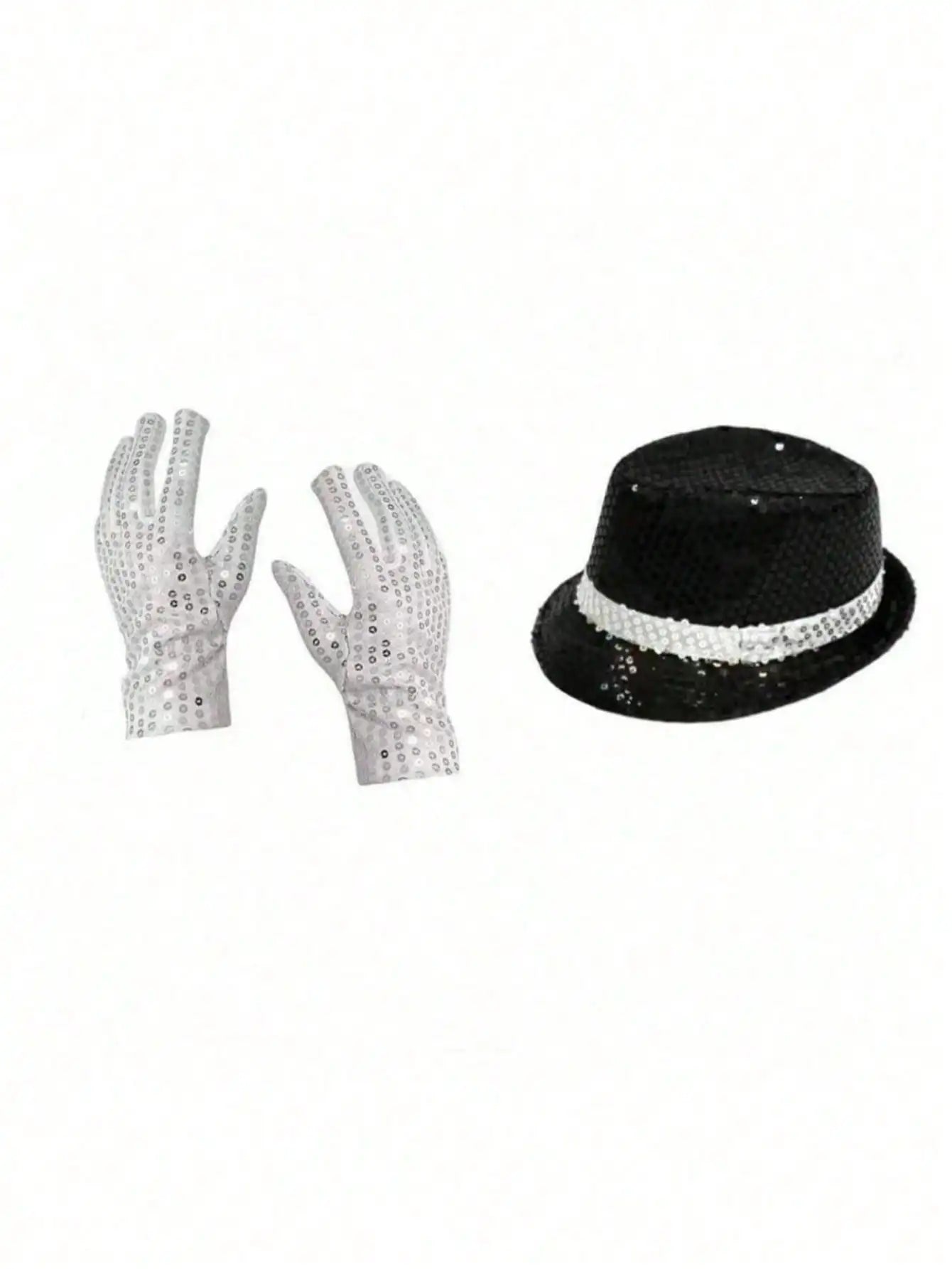Michael Jackson Costume Accessories Set - Sequin Fedora Hat + Rhinestone Gloves + Aviator Sunglasses, Halloween Cosplay Party Dr by Geo’s Online Store