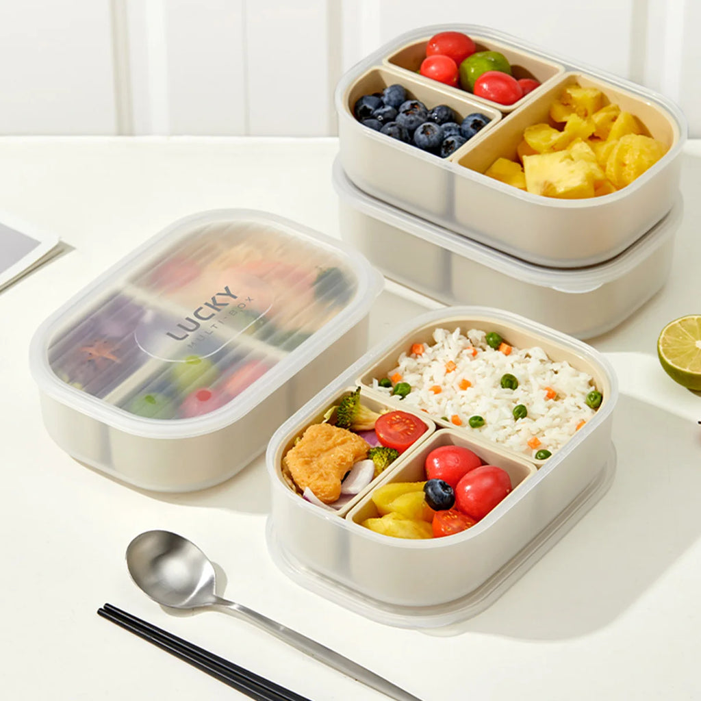 WORTHBUY 3 Grids Microwave Plastic Lunch Box Portable Detachable Fruit Bento Box Stackable Food Container For School Office by Geo’s Online Store