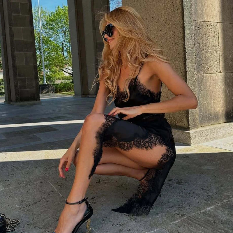 MUJER 2025 Lace Slip Dress Woman Black Backless Short Dresses for Women Asymmetric Party Women's Summer Dress Satin Sexy Dresses by Geo’s Online Store