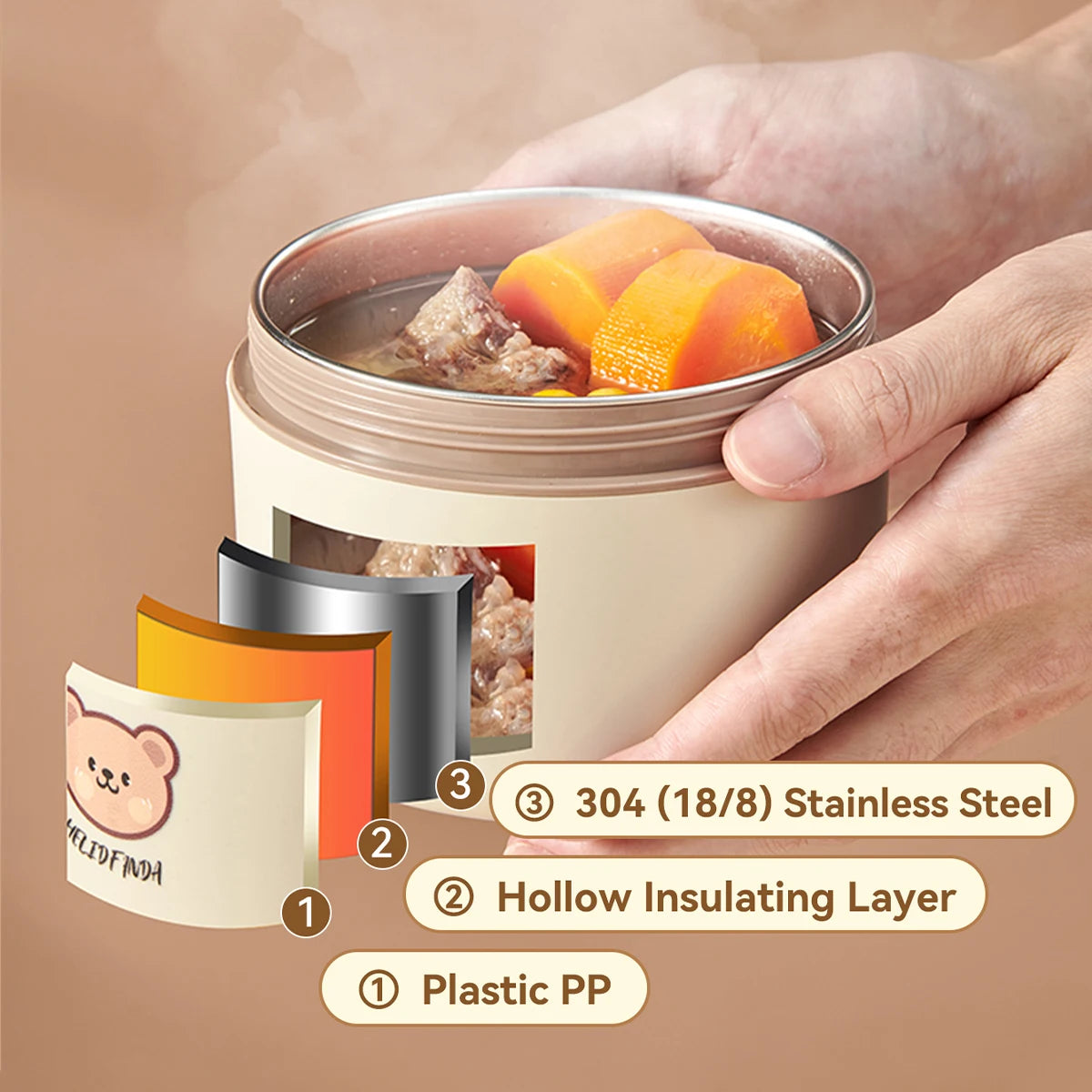 WORTHBUY Cute Thermal Bento Box Portable 304 Stainless Steel Lunch Box Heatable Sealed Leak-proof Food Container For Kids by Geo’s Online Store