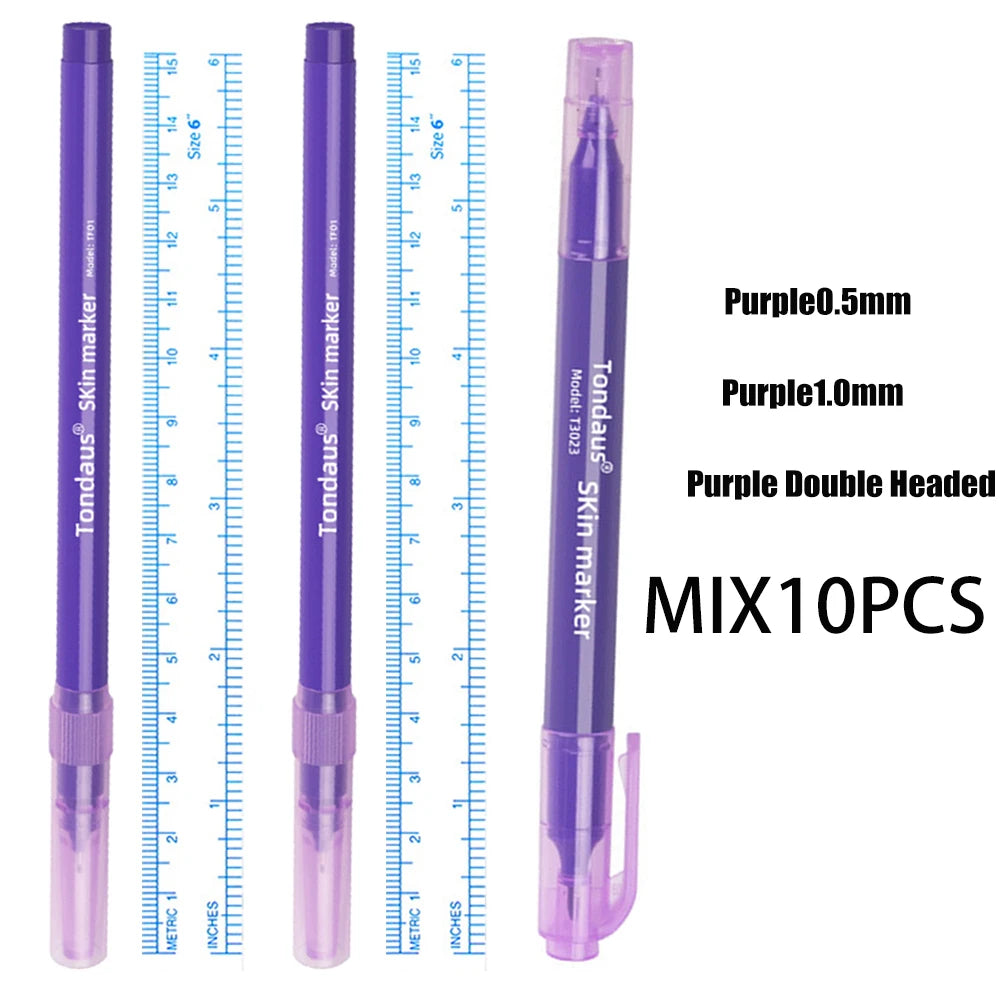 10Pcs Skin Marker Pen Kits Sterilized Package With Ruler Eyelash Extension Tool For Tattoo Piercing Scribe Skin Marker Pen by Geo’s Online Store