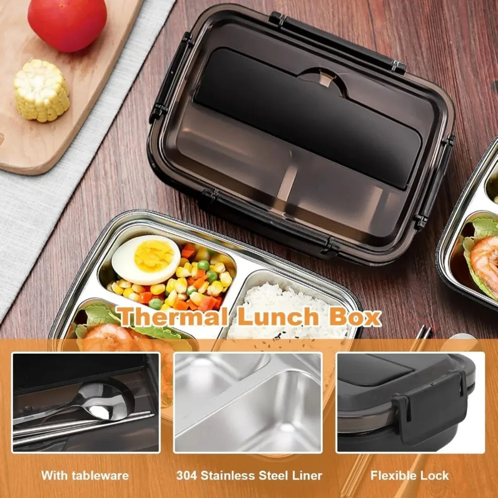 Portable Thermally Insulated Lunch Box with Compartments Stainless Steel Liner Leak Proof Bento Container for School Offices by Geo’s Online Store