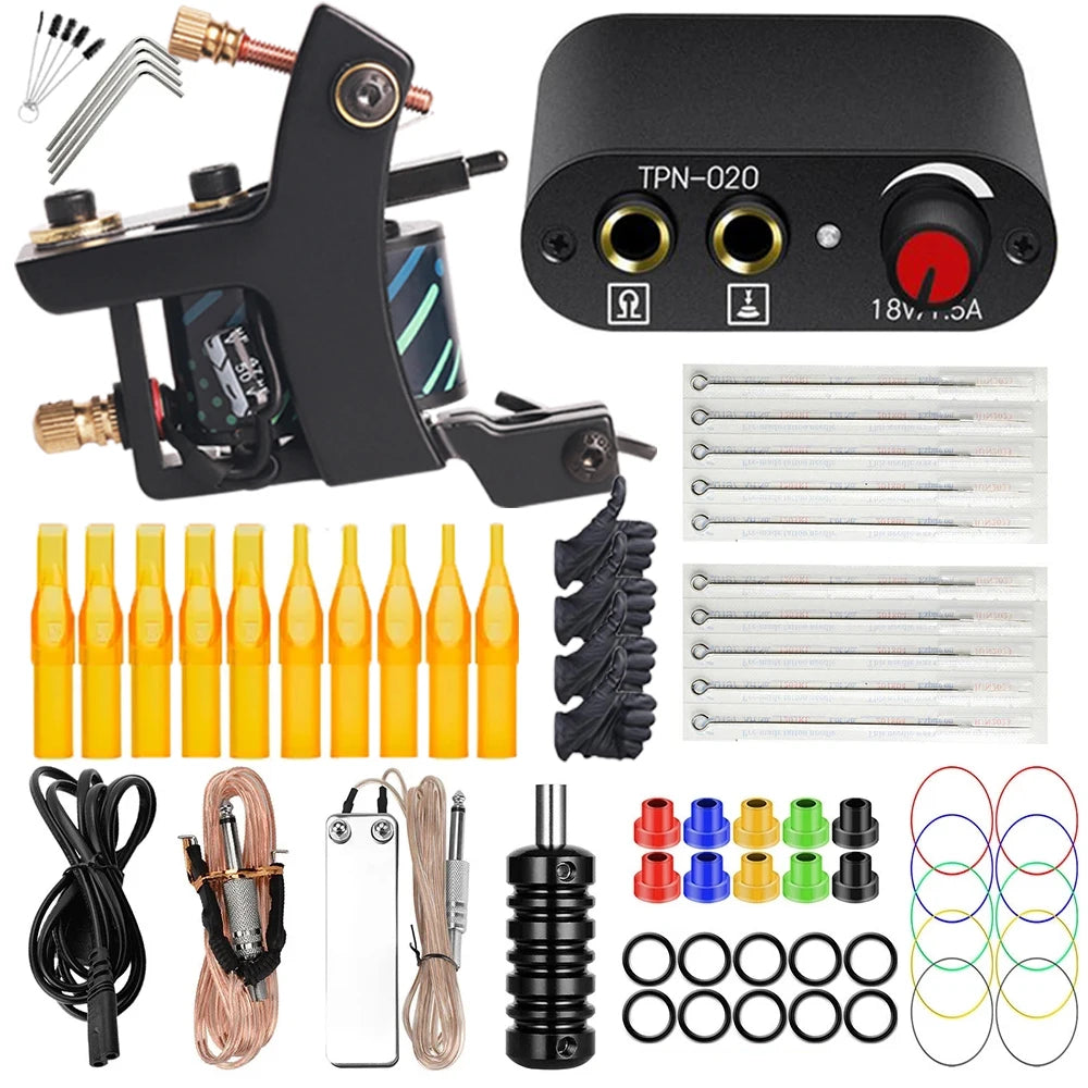 Coils Tattoo Machines Kit Cheap Beginner Tattoo Kit with Power Supply Tattoo Needles Body Arts Supplies for Liner Shader Machine by Geo’s Online Store