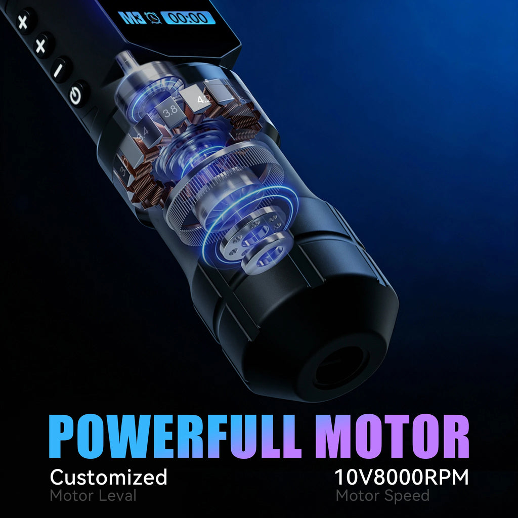 Tattoo Machine Kit Professional Adjustable Stroke Wireless Coreless Brushless Motor Tattoo Pen With Tattoo Blue Soap Tattoo Ink by Geo’s Online Store