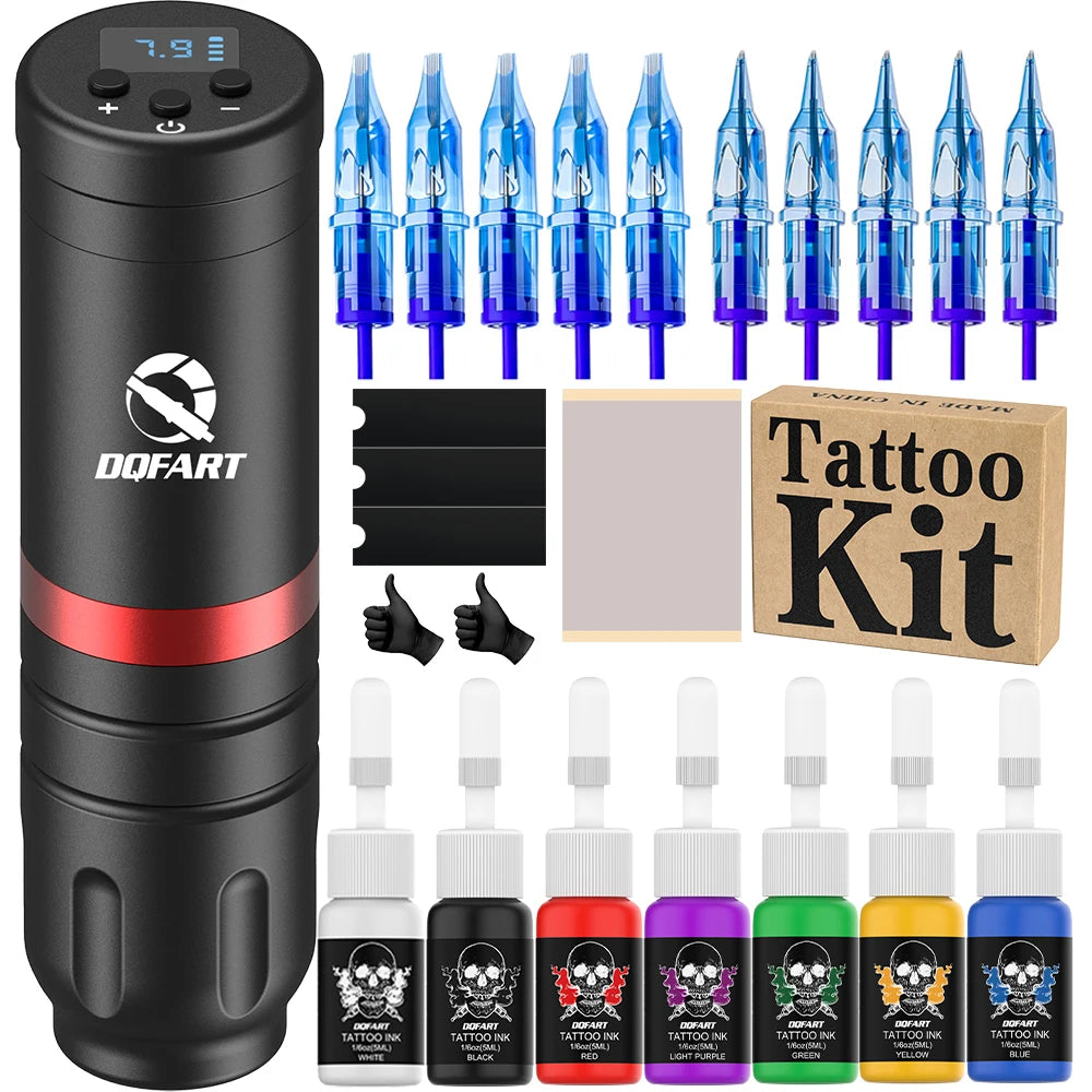 DQFART, professional tattoo machine kit 2025, wireless tattoo pen, rotary machine, ink cup, cartridge needle, brand new by Geo’s Online Store