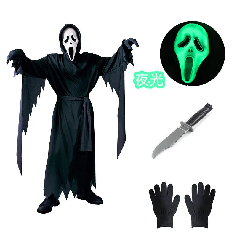 Scream Ghostface Cosplay Costume Horror Movie Mask Robe Outfit Adult Halloween Carnival Party Fancy Dress Role Play Suit by Geo’s Online Store