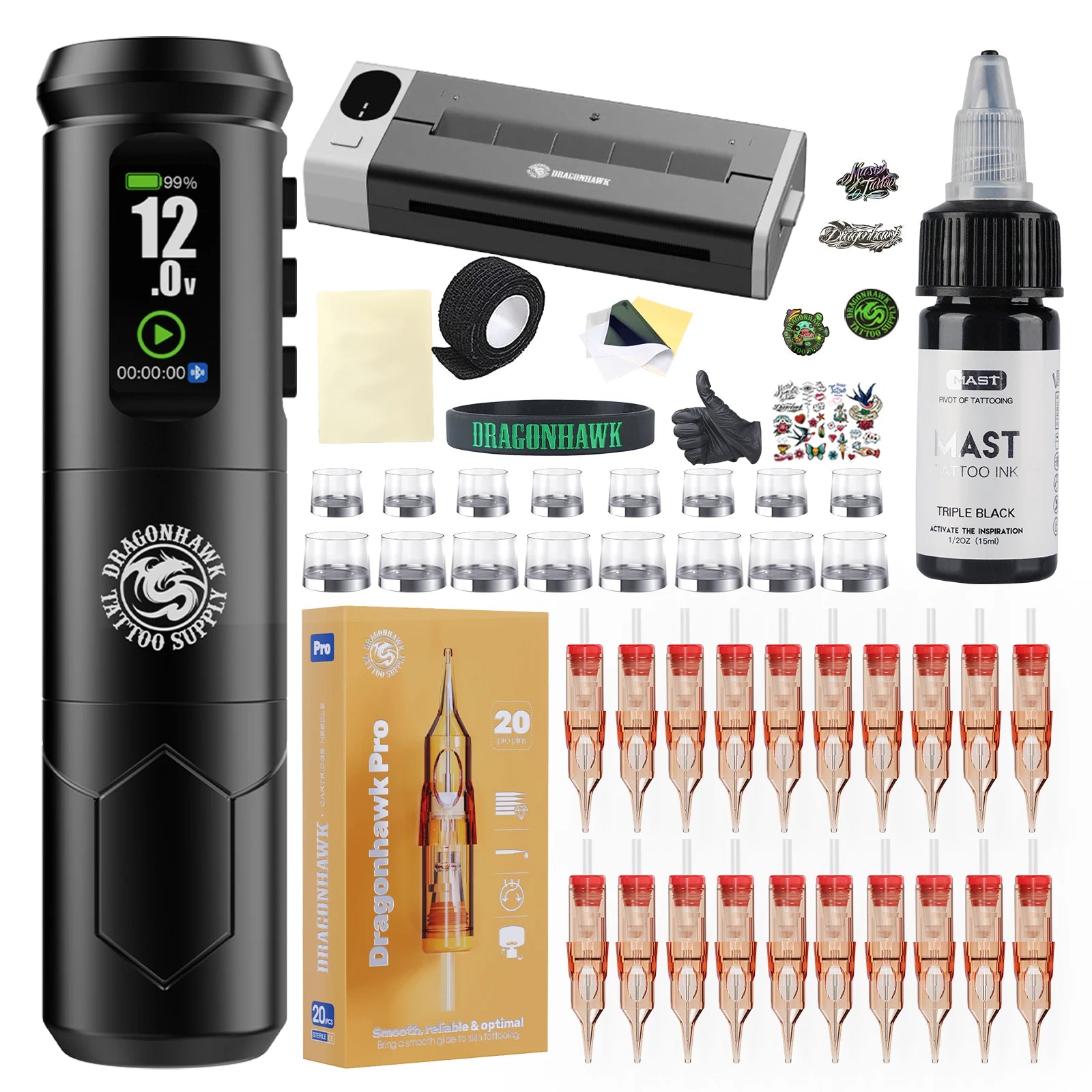 Dragonhawk A1 Pro Tattoo Machine Full Kit A1 Pro Easy To Use Operating Systerm Complete Tattoo Pen Cartridge Needle for Beginner by Geo’s Online Store