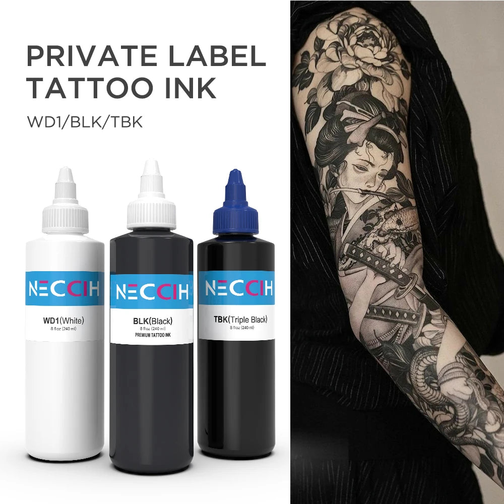 240ml White/Black Tattoo Ink Pigment Body Art Tattoo Kits Professional Beauty Paints Makeup Tattoo Supplies Semi-permanent by Geo’s Online Store