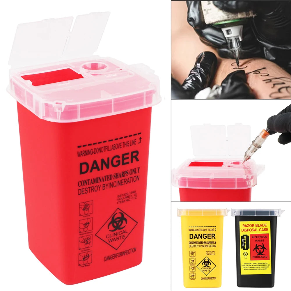 3 Colors Sharps Container Medical Needles Bin Biohazard Tattoo Piercing Needles Disposal Collect Box Tattoo Artist Waste Box by Geo’s Online Store