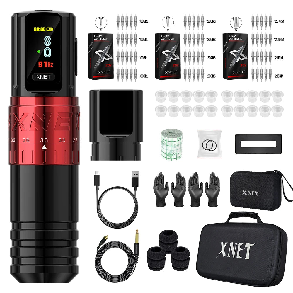 XNET Vipera Wireless Tattoo Machine Kit Adjustable Stroke 2.4-4.2mm OLED Display 60pcs Mixed Tattoo Cartridge for Tattoo Artists by Geo’s Online Store