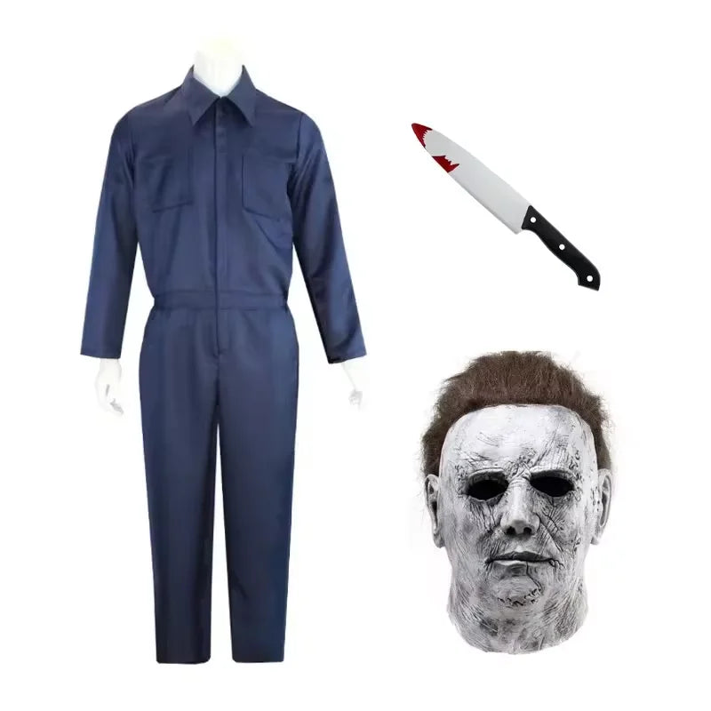 Halloween Myers Cosplay Costume Michael Outfits Anime Bloody Killer Cos Jumpsuit Horror Mask Party Costume for Adult Men Women by Geo’s Online Store