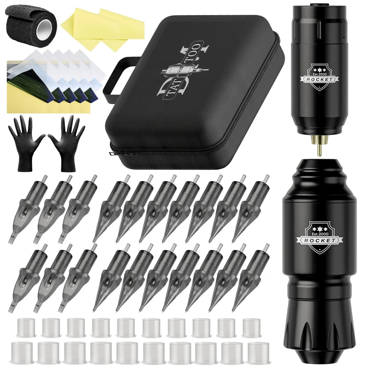 DM Wireless Tattoo Kit Complete Mini Rocket Machine Battery Case Needle Power Ink Rotary Tattoo Pen Permanent Makeup Tattoo Kit by Geo’s Online Store