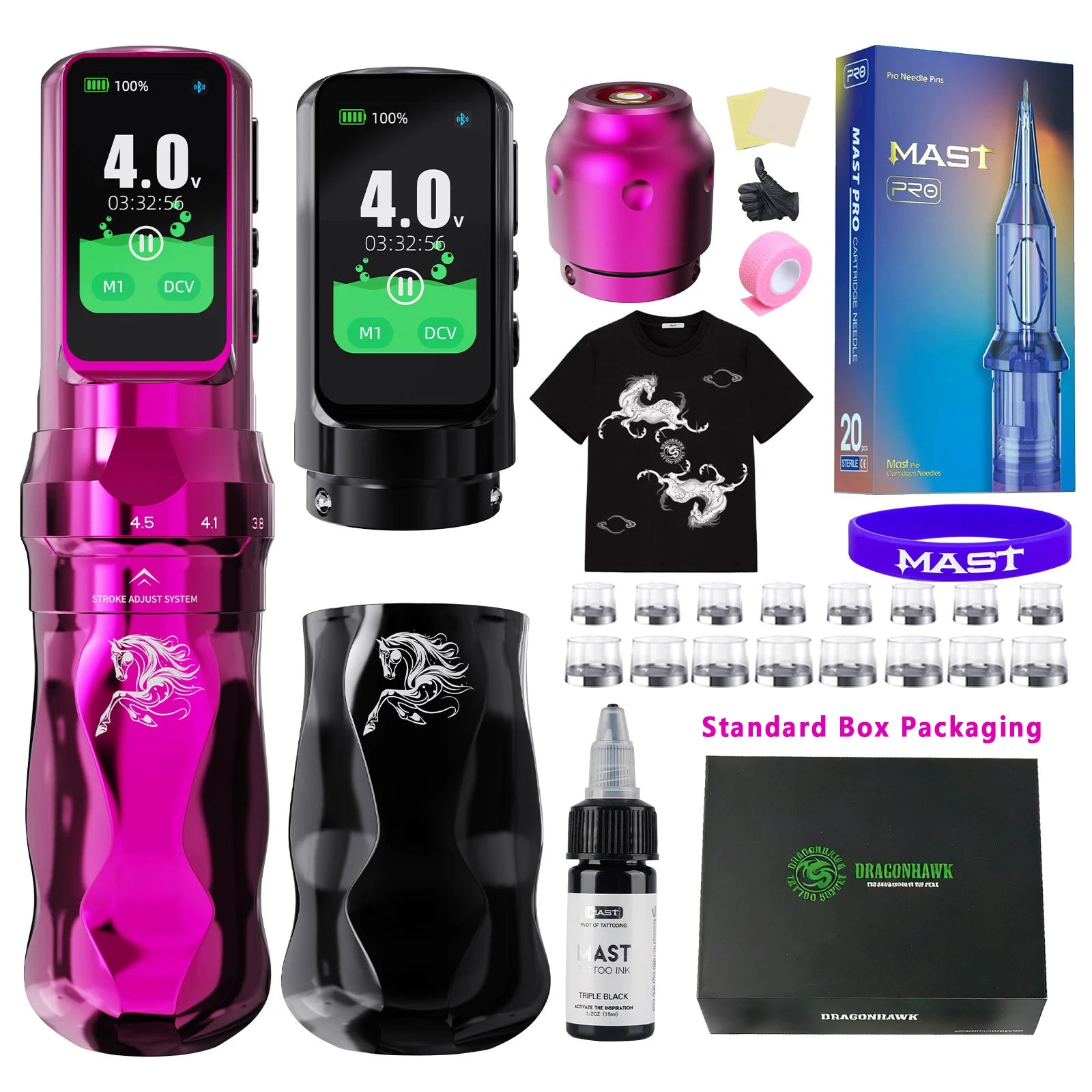 Dragonhawk Fold Pro Year of The Horse Tattoo Machine Pen 7 Strokes Mcore-C4 Motor Low Noise Stable Durable for Pro Tattoo Artist by Geo’s Online Store