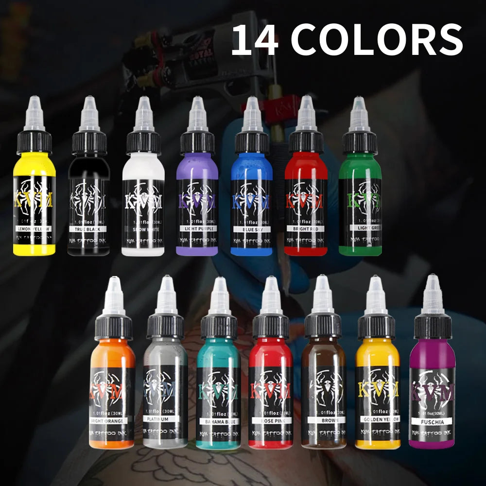 KVM 30ml/1oz 14-colors Tattoo Ink Pigment Body Art Tattoo Kits Professional Beauty Paints Makeup Tattoo Supplies Semi-permanent by Geo’s Online Store
