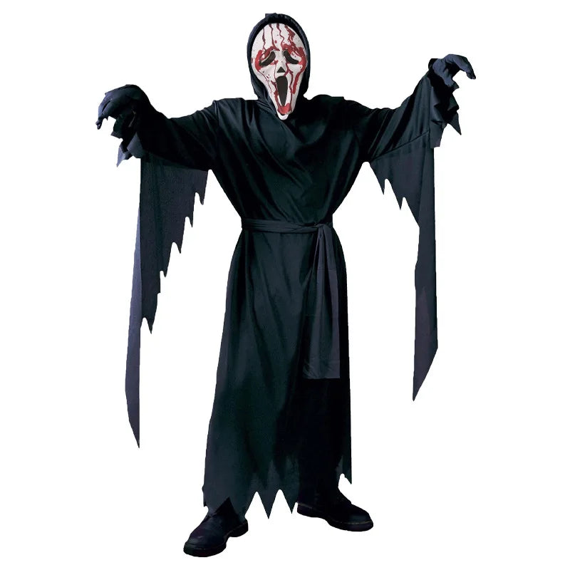 Scream Ghostface Cosplay Costume Horror Movie Mask Robe Outfit Adult Halloween Carnival Party Fancy Dress Role Play Suit by Geo’s Online Store