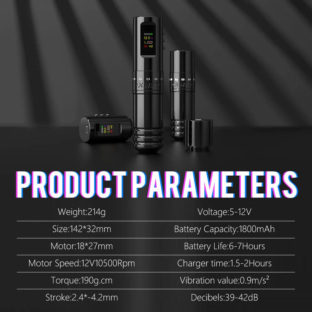XNET Void Wireless Tattoo Machine Pen Kit With Ink Shaker 7 Adjustable Stroke OLED Display Tattoo supplies For Tattoo Artists by Geo’s Online Store