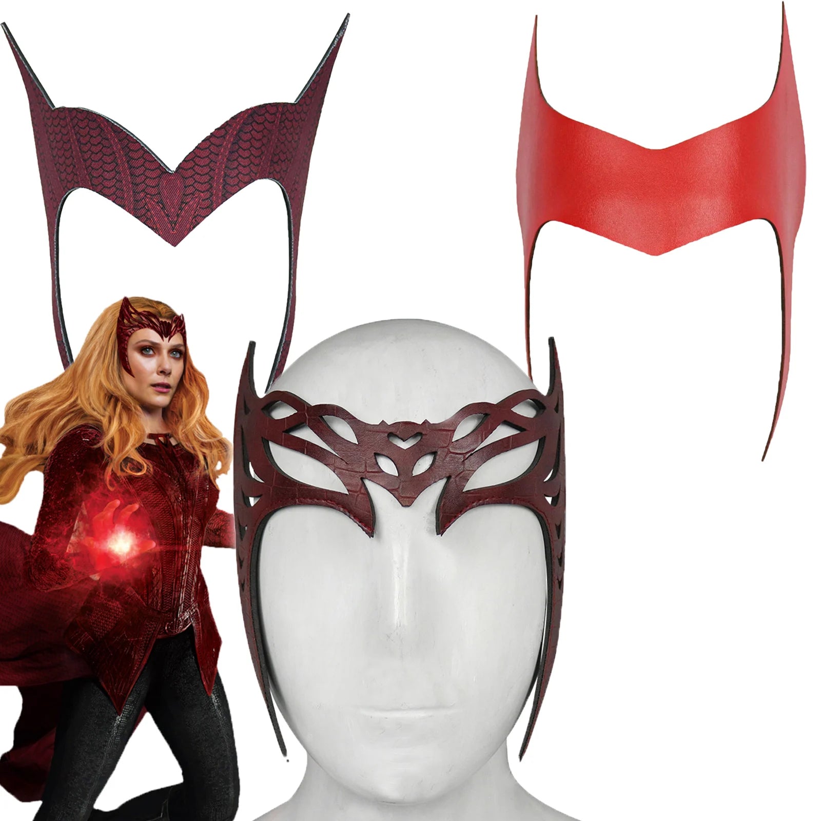 Superhero Scarlet Witch Cosplay Headband Mask Leather Headwear Face Cover Halloween Costumes Party For Adult Cosplay Props by Geo’s Online Store