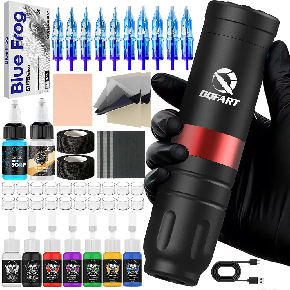 DQFART, professional tattoo machine kit 2025, wireless tattoo pen, rotary machine, ink cup, cartridge needle, brand new by Geo’s Online Store