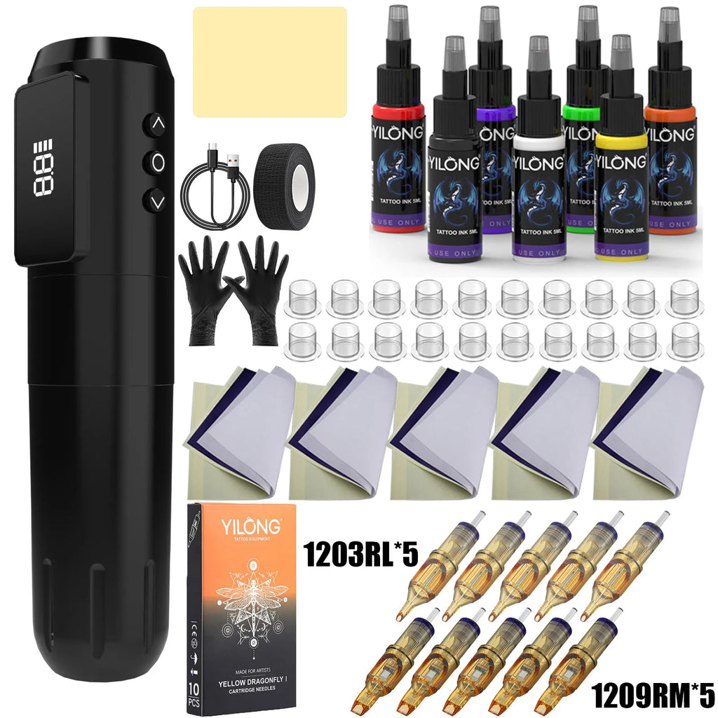 YILONG Wireless Tattoo Gun Kit With 1600MAH Power and LED Screen 3.5MM Stroke Rotary Tattoo Machine Pen Set for Tattoo Beginners by Geo’s Online Store
