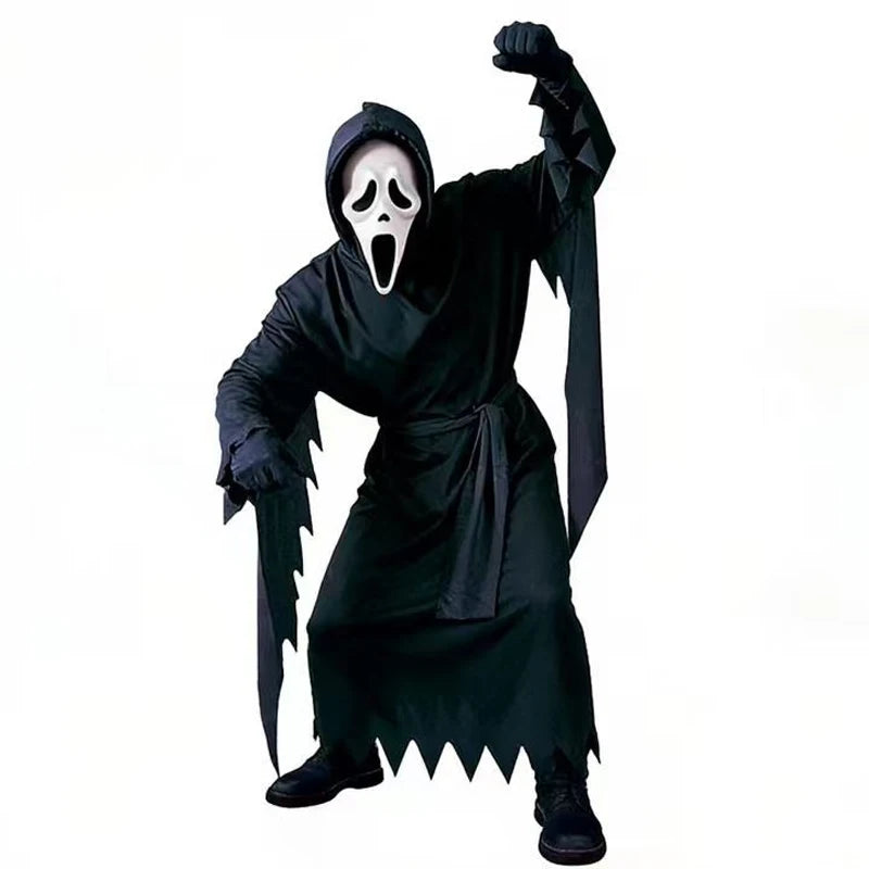 Scream Ghostface Cosplay Costume Horror Movie Mask Robe Outfit Adult Halloween Carnival Party Fancy Dress Role Play Suit by Geo’s Online Store