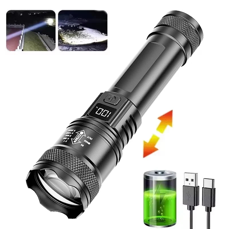 100000LM Super Bright Flashlight Rechargeable LED Torch Long Range Tactical Lamp for Outdoor Waterproof Camping Fishing Lantern by Geo’s Online Store