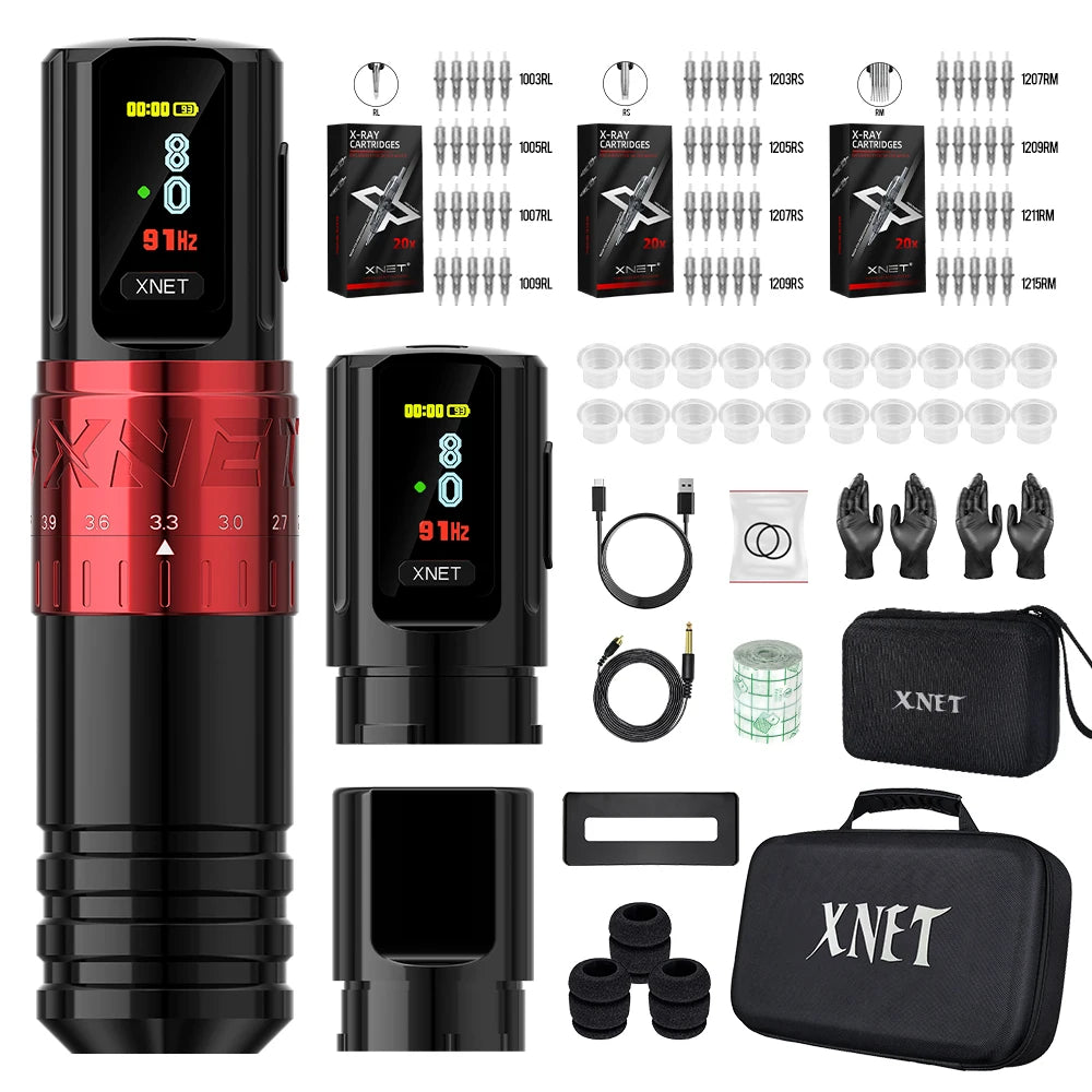 XNET Vipera Wireless Tattoo Machine Kit Adjustable Stroke 2.4-4.2mm OLED Display 60pcs Mixed Tattoo Cartridge for Tattoo Artists by Geo’s Online Store