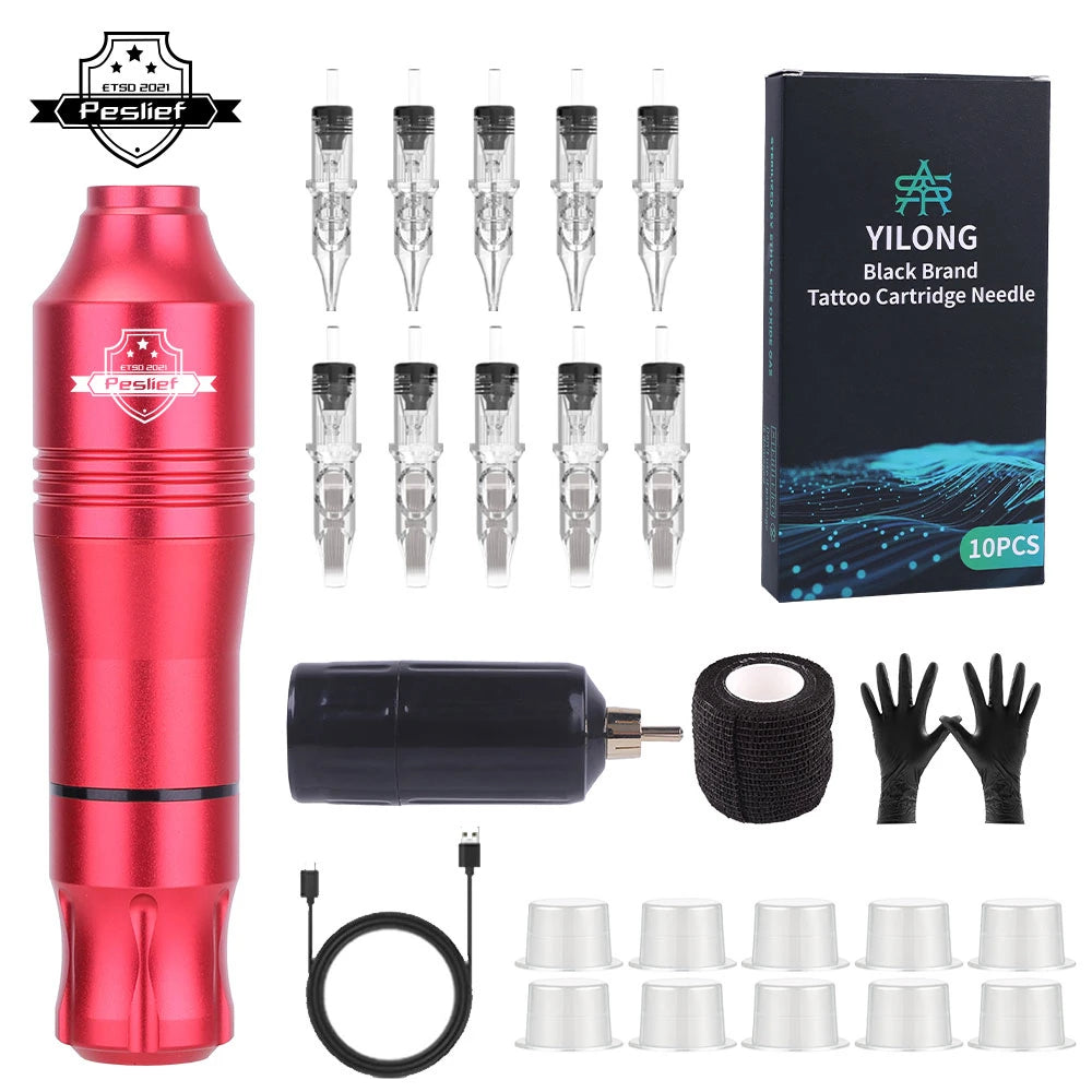 New Wireless Tattoo Pen Machine Kits Rotary Tattoo Gun 1500mAh Battery Power Supply LED Digital Display with Mix Tattoo Needles by Geo’s Online Store