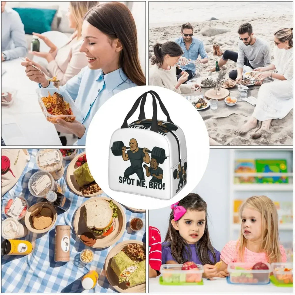 Dwayne Johnson And Kevin Hart Gym Cartoon Insulated Lunch Bag for Women Kids Portable Food Boxes Thermal Lunch Box Tote by Geo’s Online Store