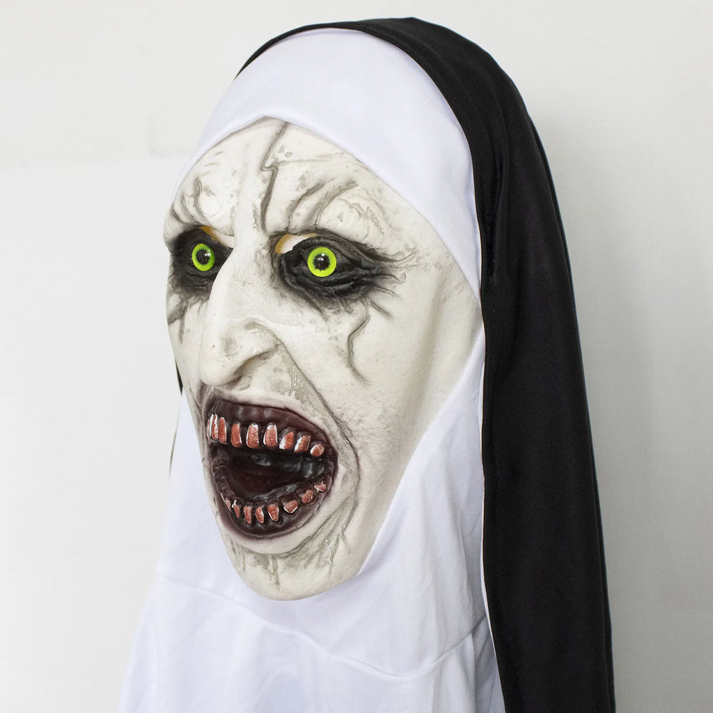 Horror Nun Mask Headscarf Cosplay Creepy Valak Ghost Face Latex Masks Halloween Carnival Purim Party Headpiece Costume Props by Geo’s Online Store