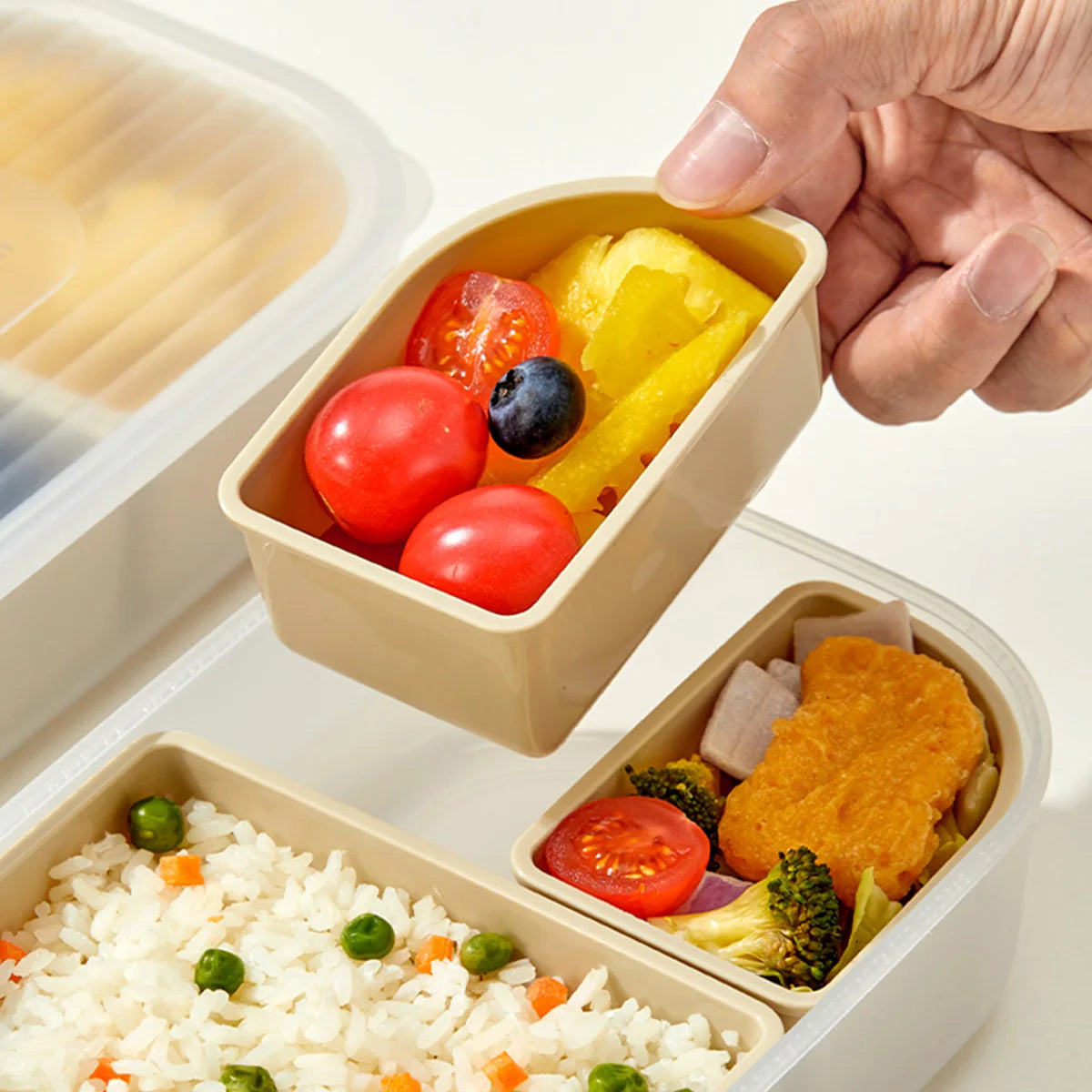 WORTHBUY 3 Grids Microwave Plastic Lunch Box Portable Detachable Fruit Bento Box Stackable Food Container For School Office by Geo’s Online Store