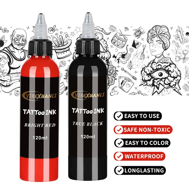 120ml red/black Tattoo Ink Pigment with box BodyArt Tattoo Kits Professional Beauty Paints Makeup Tattoo Supplies Semi-permanent by Geo’s Online Store