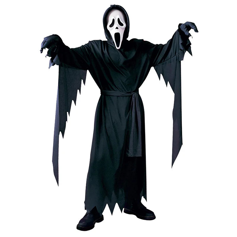 Scream Ghostface Cosplay Costume Horror Movie Mask Robe Outfit Adult Halloween Carnival Party Fancy Dress Role Play Suit by Geo’s Online Store