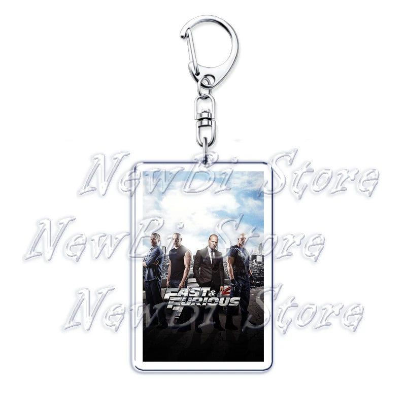 Classic Fast Furious Movie Cover Poster Keychain for Accessories Bag Pendant Sport Car Key Chain Ring Keyring Jewelry Fans Gift by Geo’s Online Store