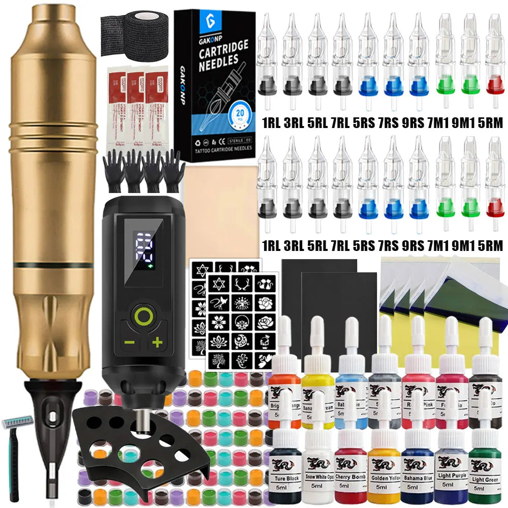 Professional Wireless Tattoo Machine Kit Rotary Tattoo Pen Kit with Wireless Power Supply Inks Needles for Tattoo Beginners Kits by Geo’s Online Store