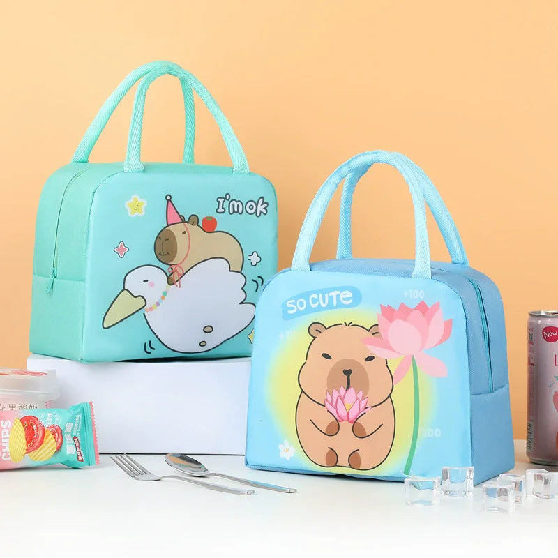 Cartoon Capybara Lunch Bag Insulated Food Container, Portable Thermal Bento Box Bag for School, Eco-Friendly Meal Tote for Kids by Geo’s Online Store