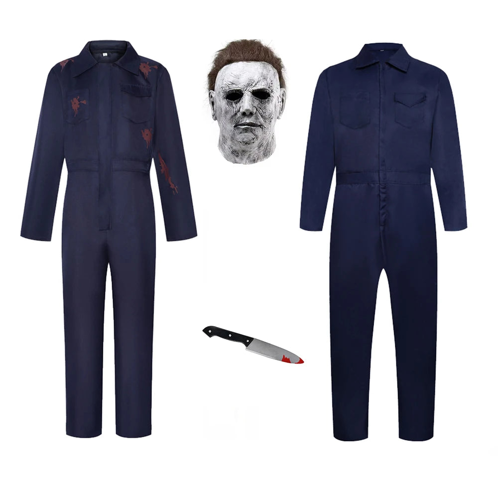 Halloween Cosplay Doodt Michael Myers Cosplay Costume Scary Bloody Killer Jumpsuit Horror Mask Suit Props Clothes Adult Kids by Geo’s Online Store