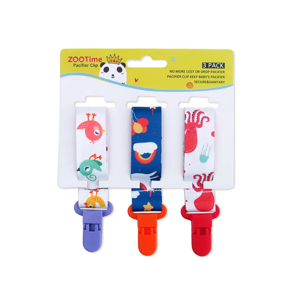Chain Baby Pacifier Dummy Clip 3 Pcs/Set Personalized Pacifier Clip Nipple Holder for Baby Cartoon Print Child Pacifier Clips by Geo’s Online Store