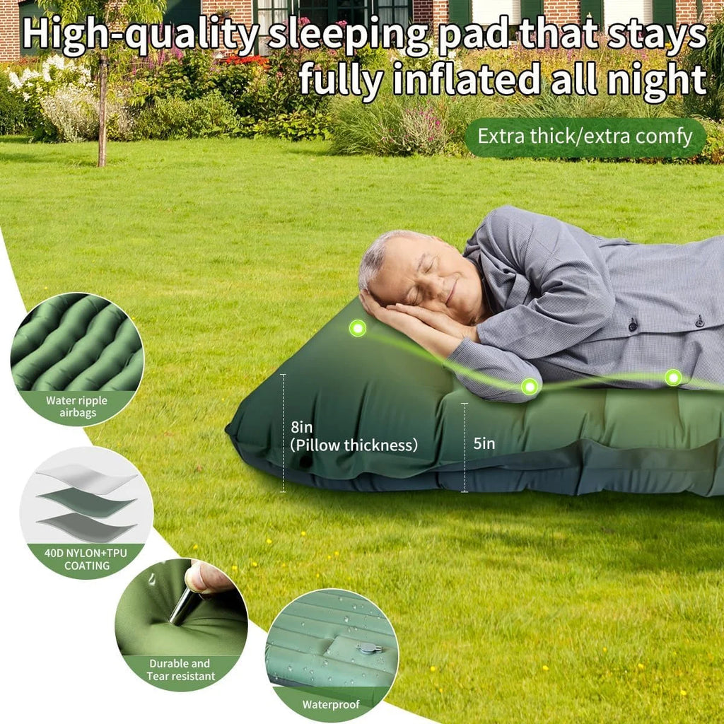 Ultralight Extra Thick 4Inch Camping Sleeping Pad with Built-In Pillow And Foot Pump Inflatable Sleeping Mat for Outdoor Camping by Geo’s Online Store