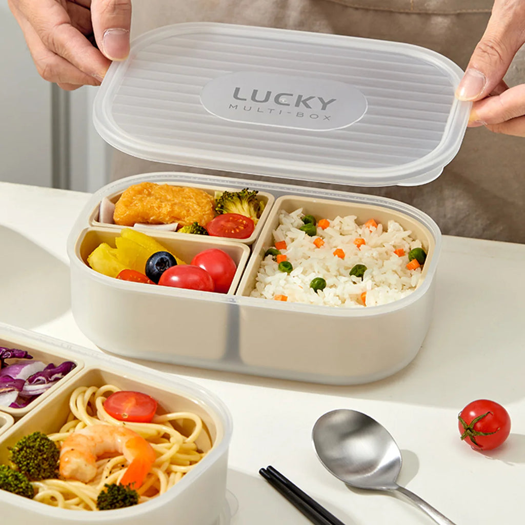 WORTHBUY 3 Grids Microwave Plastic Lunch Box Portable Detachable Fruit Bento Box Stackable Food Container For School Office by Geo’s Online Store