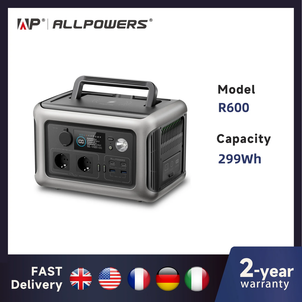 ALLPOWERS Portable Power Station R600, 299Wh LiFeP04 Battery with 2x 600W (1200W Surge) AC Outlets for Outdoor Camping RV Home by Geo’s Online Store