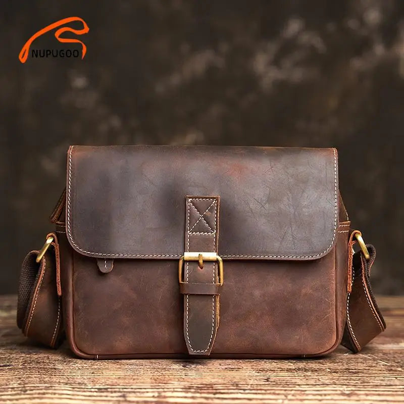 NUPUGOO Genuine Leather Men‘s ’ Messenger Bag Vintage Simple Small Shoulder Bag Head Cowhide Satchel College Style by Geo’s Online Store