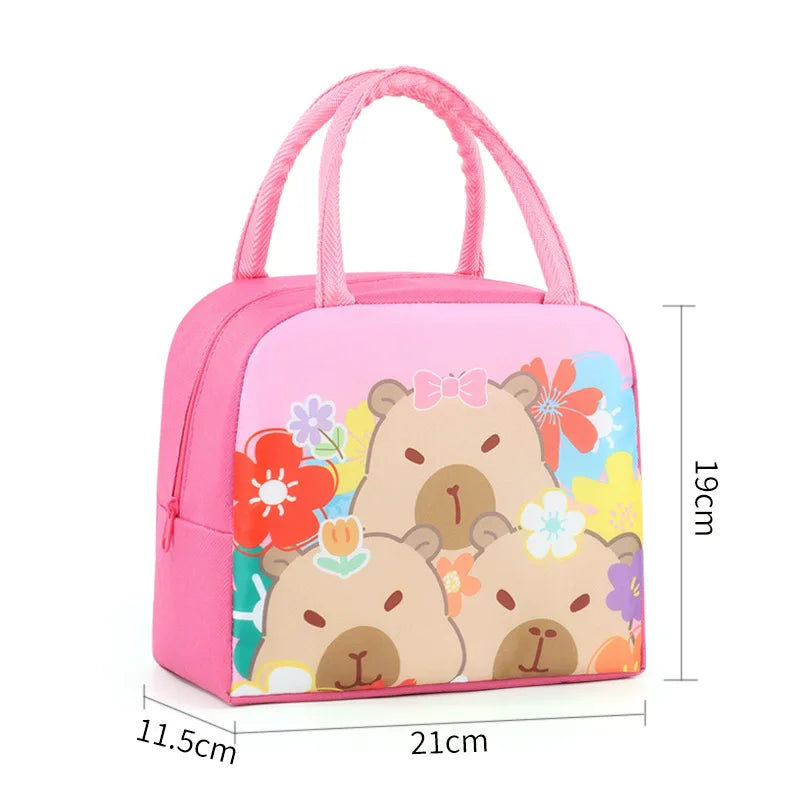 Cartoon Capybara Lunch Bag Insulated Food Container, Portable Thermal Bento Box Bag for School, Eco-Friendly Meal Tote for Kids by Geo’s Online Store