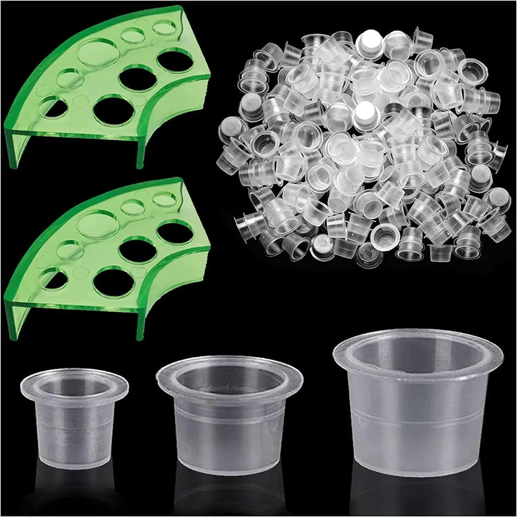 302PCS Tatoo Ink Caps Kit, Include 300 Tatoo Ink Cups Mixed Size and 2 Ink Cap Holder for Tatoo Ink Tatoo Accessory Tatoo Suppli by Geo’s Online Store