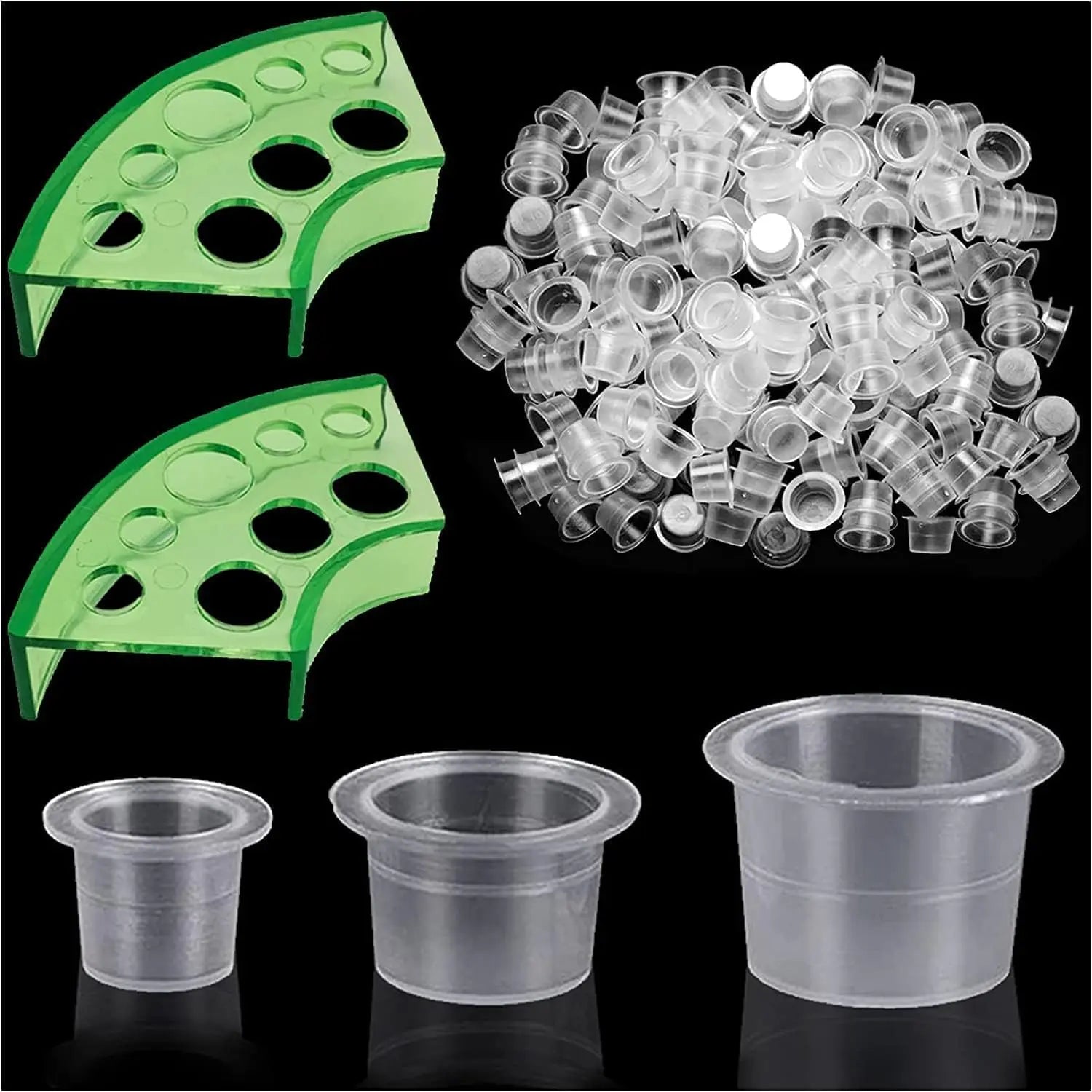 302PCS Tatoo Ink Caps Kit, Include 300 Tatoo Ink Cups Mixed Size and 2 Ink Cap Holder for Tatoo Ink Tatoo Accessory Tatoo Suppli by Geo’s Online Store