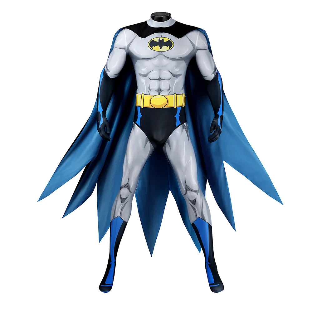 Bruce Wayne Cosplay Costume Men Party Bodysuit Legends Costume Printed Superhero Jumpsuit Outfit Male Halloween Cloak Clothes by Geo’s Online Store