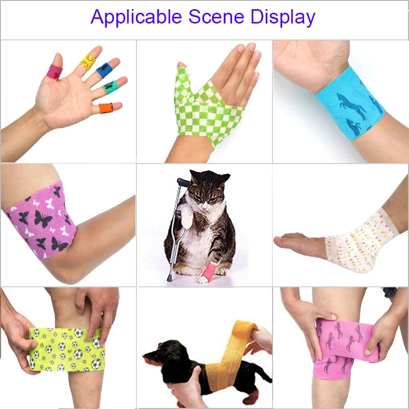 1/2/6 pcs Animal Printed Self Adhesive Tattoo Elastic Bandage 4.5m Sports Wrap Tape for Finger Joint Knee First Aid Kit Pet Tape by Geo’s Online Store