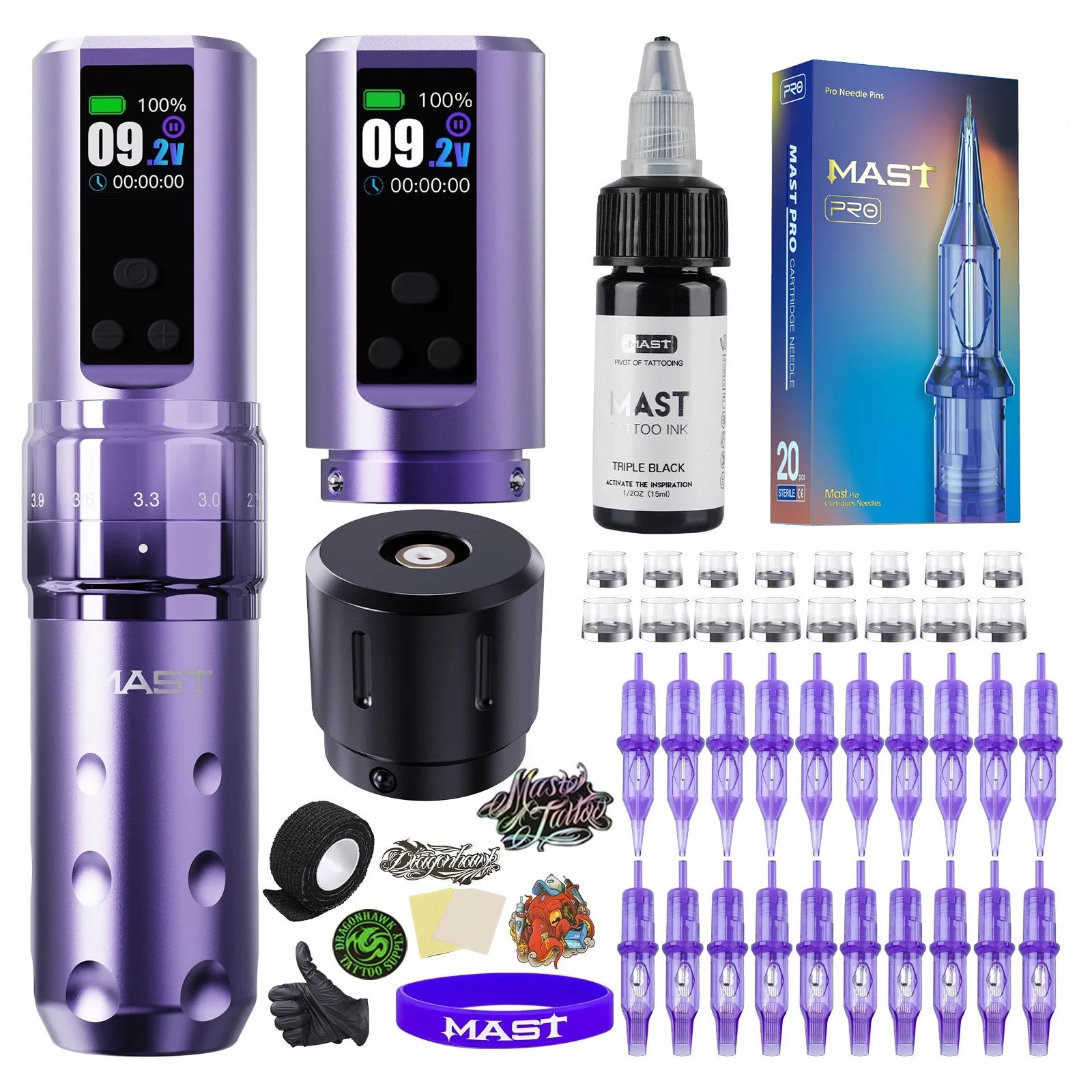 Mast Fold2 Pro Tattoo Machine Gun Full Kit Wireless Pen 7 Strokes 2 Batteries 2000mAh Power Supply for Body Art Permanent Makeup by Geo’s Online Store