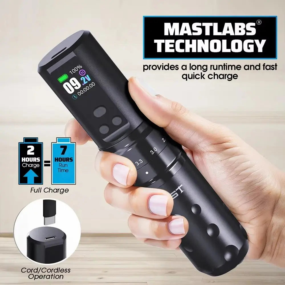 Mast Fold2 Pro Tattoo Machine Gun Full Kit Wireless Pen 7 Strokes 2 Batteries 2000mAh Power Supply for Body Art Permanent Makeup by Geo’s Online Store
